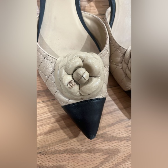 SOLD! Chanel Lambskin Stitched Camellia Slingback Ballet Pointed Flats 39 - Picture 2 of 8
